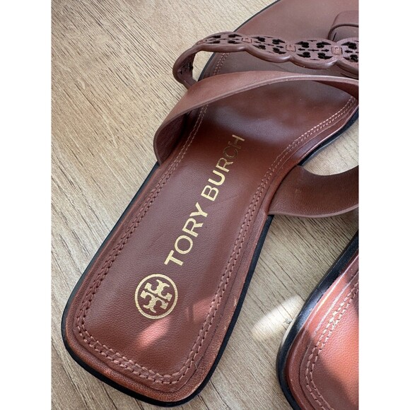 Tory Burch Leather Sandal Women's size 9.5 Tiny Miller Toe Ring Tan - Picture 2 of 6